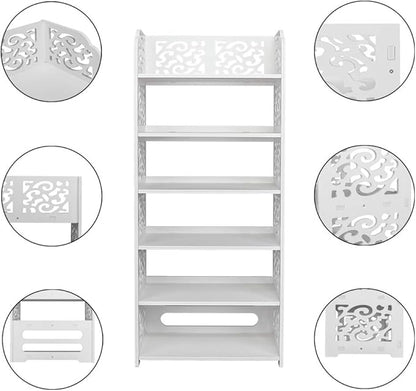 6 Tier Wood-Plastic Board Shoe Racks,Narrow Vertical Shoes Rack,Freestanding Shoe Organizer Shelf,Shoe Rack Storage Organizer,with Shelves,for Closet, Entryway, Front Door Entrance, Hallway (White)