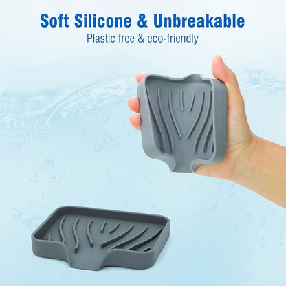 AIMAIAIMAI 3-Pack Silicone Soap Dish Set – Bar Soap Holder with Self-Draining Design, Easy-Clean Tray for Shower, Bathroom, Kitchen, and Tub (Gray)