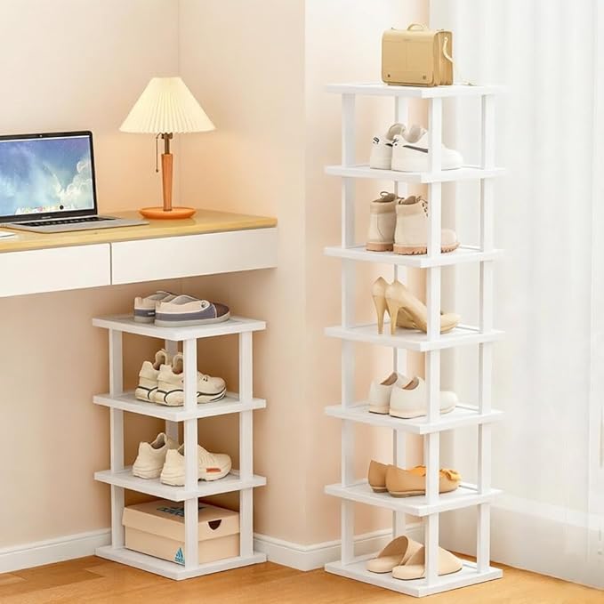 SAN HE 7-Tier Modern Bamboo Shoe Rack - Vertical, Slim, Space-Saving Shoe Organizer for Small Spaces, Closet, Entryway, Corner, Garage, Bedroom