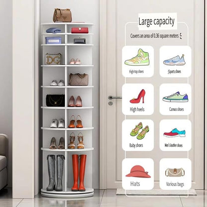 Shoe Organizer 6-Tier Spinning Shoe Rack - 360° Rotating Storage Organizer for 20-30 Pairs, Space Saving Narrow Design for Entryway/Closet Closet Handbag Display Rotate (White04)