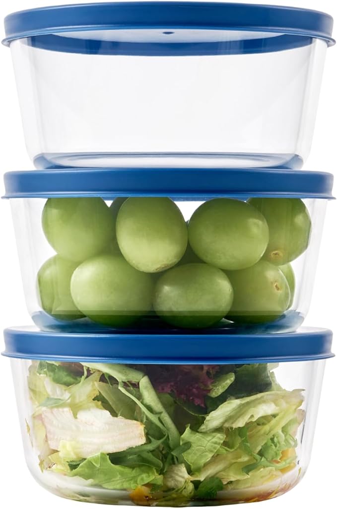 12-Piece Glass Food Storage Containers Set (6 Containers + 6 BPA-Free Lids) | 2-Cup, Leakproof | Microwave, Freezer, Oven & Dishwasher Safe | Ideal for Meal Prep & Pantry Organization, Deep Navy