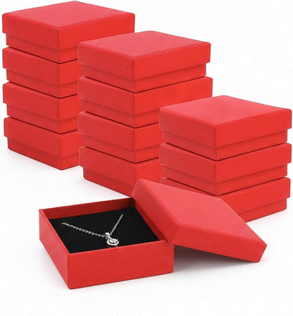 Rocutus Jewelry Gift Boxes for Necklace, Earring, Ring - Cotton Filled Cardboard Paper Jewelry Box Gift Cases for Wedding, 12 Pack Engagement, Gift Packaging, Luxury Jewelry Box, Ring Box (Red)