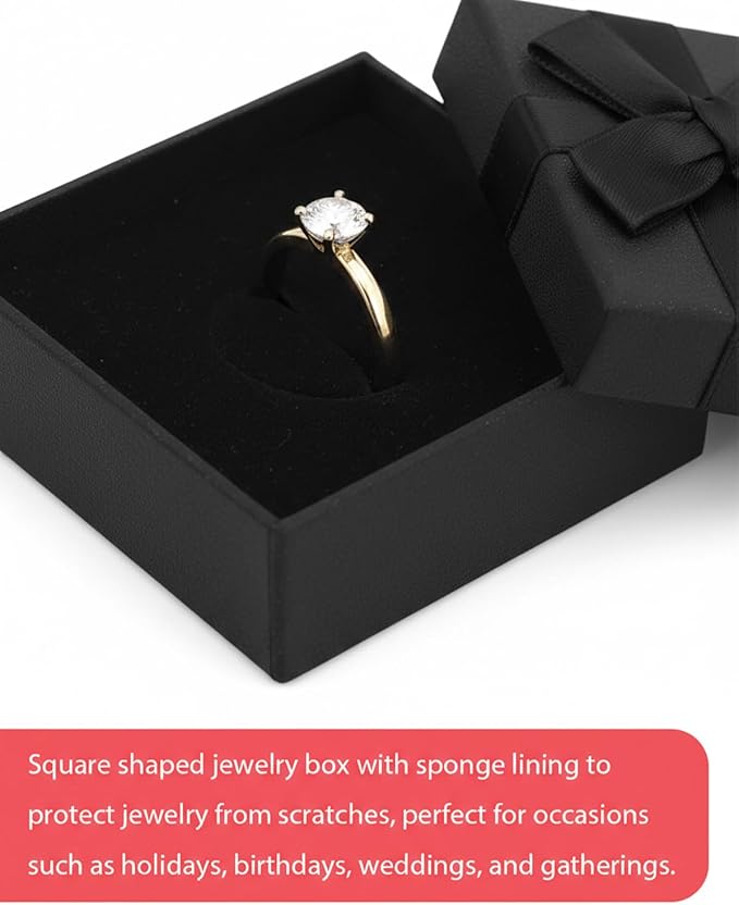 Rocutus Jewelry Gift Boxes for Necklace, Earring, Ring - Cotton Filled Cardboard Paper Jewelry Box Gift Cases for Wedding, 12 Pack Engagement, Gift Packaging, Luxury Jewelry Box, Ring Box (Black)