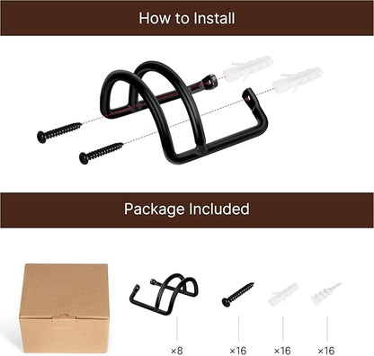 SEKSON Cowboy Hat Rack for Wall, 8 Pack Metal Iron Hat Holder, Wide Brim Hat Hooks, Wall Mount Hat Hanger for Baseball Caps, Fedoras, Straw Hats, Black