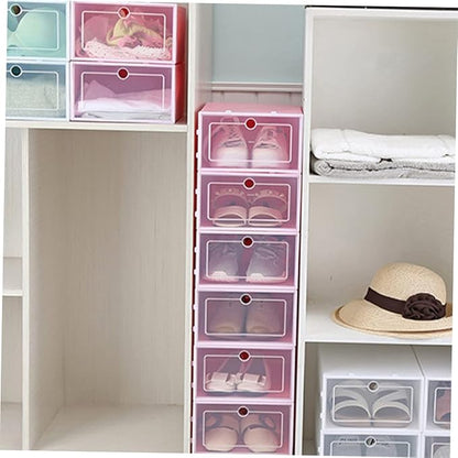 PRETYZOOM 6PCS Transparent Stackable Shoe Boxes S Thickened Plastic Shoe Containers with Door for Sneaker Storage and Closet Organization Green Storage Bins