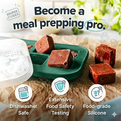 Souper Cubes 2 Tbsp. Silicone Freezer Molds - Perfect for Storing Garlic, Herbs, Ginger, Pesto, Tomato Paste, Lemon Juice, Purees and More - Kale – 2-Pack