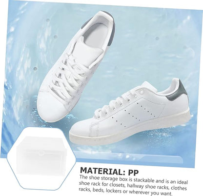 2pcs Stackable Shoe Storage Box Thicken Plastic Shoe Container for Closet Organization Large White for Sneaker Display and Easy Access