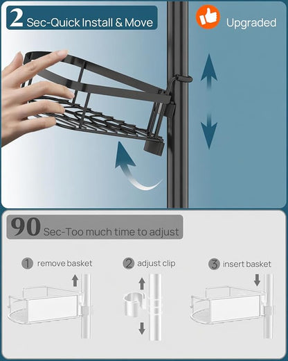 SEIRIONE Rustproof Shower Corner Caddy Organizer for Bathroom, 4-Tier Adjustable Bathroom Shelf with Tension Pole, Solid Rack Ideal for Bathtub Storage, 34 to 116 Inch Height, Black