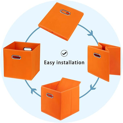 Black Fabric Cubby Storage Bins,13x13x13 Inches ,Cube Organizer Bin Foldable Storage Boxes with Dual Handles Fabric Organizer Box and collapsible Storage basket,Set of 6,Orange