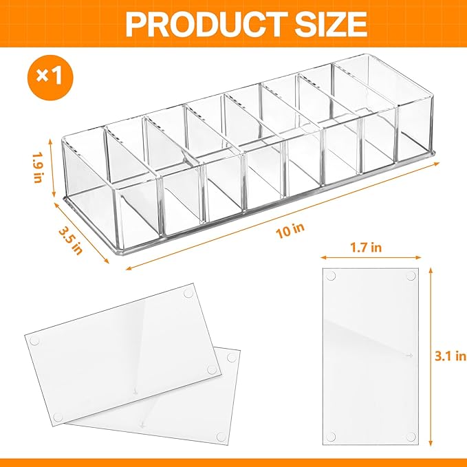 Tuanse 1 Pcs Acrylic Makeup Compact Organizer Detachable 8 Spaces Clear Vanity Drawer Organizer Eyeshadow Palette Storage for Lipstick Highlighter, Skincare Cosmetic Display Cases for Bathroom
