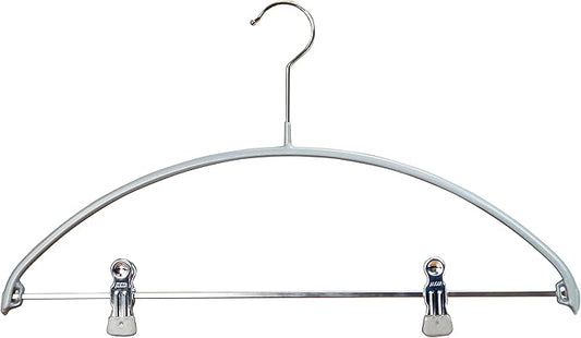 Mawa by Reston Lloyd European Non-Slip Metal Clothing Hanger, Smooth Shoulder Support & Adjustable Pant Clips, 1 Piece, Silver