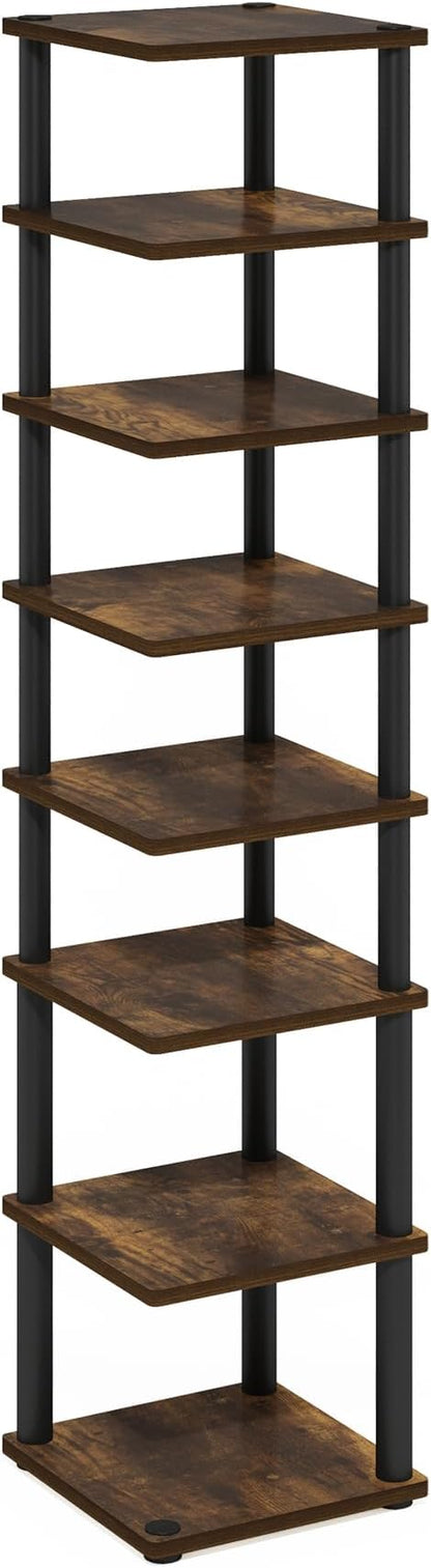 Furinno Turn-N-Tube Vertical Shoe Rack, 8-Tier Narrow Shoe Organizer, Free Standing Shoe Storage, Shoe Shelf for Boots, Sneakers, 11.6 x 11.6 x 52.6, for Closet, Entryway, Office, Garage, Amber Pine