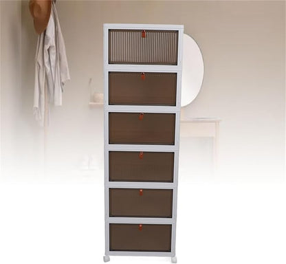 Shoe Storage Box 6 Pack Clear Plastic Stackable Shoe Organizer with Magnetic Door and Wheels for Sneakers Boots Closet Entryway (6 Layers)