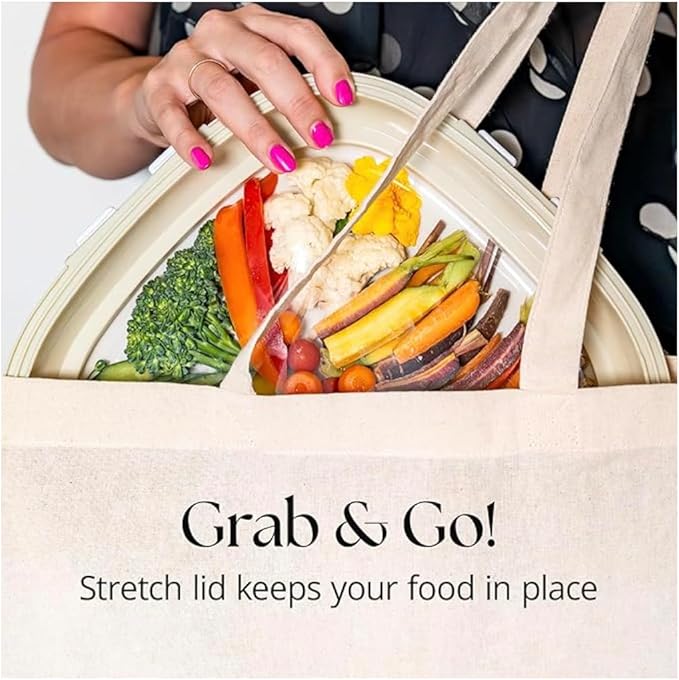 Crudités | Portable Snack Tray | Rectangle 4-Pack | Cream White | Reversible Stretch Lid Food Containers | BPA-Free, Freezer & Dishwasher Safe | Meal-Prep, Charcuterie, Salads, Picnic, Travel