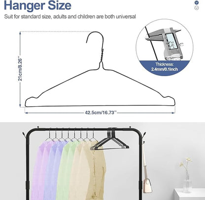 SPECILITE Wire Hangers 50 Pack, Metal Wire Clothes Hanger Bulk for Coats, Space Saving Metal Hangers Non Slip 16.7 Inch Ultra Thin, for Standard Size Suits, Shirts, Pants, Skirts-Black