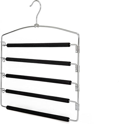 30 Pack Quality Multi Hangers, Space-Saving Multi-Bar Metal Pants Hangers, Stable with Non-Slip Foam Padding, Swivel Hook for 5 Jeans Each, Suit Pants, Scarves, Towels, Trousers
