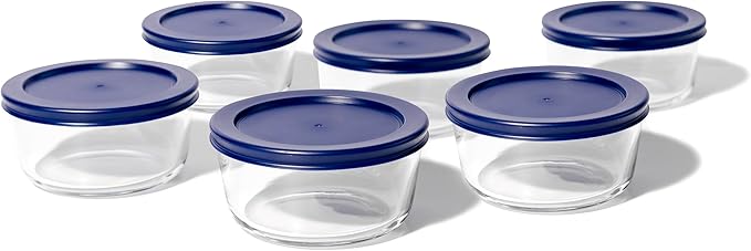 12-Piece Glass Food Storage Containers Set (6 Containers + 6 BPA-Free Lids) | 4-Cup, Leakproof | Microwave, Freezer, Oven & Dishwasher Safe | Ideal for Meal Prep & Pantry Organization, Blue