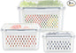 3 Pack Fruit Storage Containers for Fridge, Produce Saver Vegetable Container with Drain Colanders - Refrigerator Organizer for Lettuce Berry Keepers