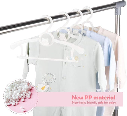 HGYZE Baby Hangers for Closet 20pcs, White Kids Clothes Hanger Plastic, 11-14" Adjustable Bulk Perchas for Newborn, Non-Slip Children Outfit Bear Hanger for Girl Boy Toddler Infant Nursery Clothing