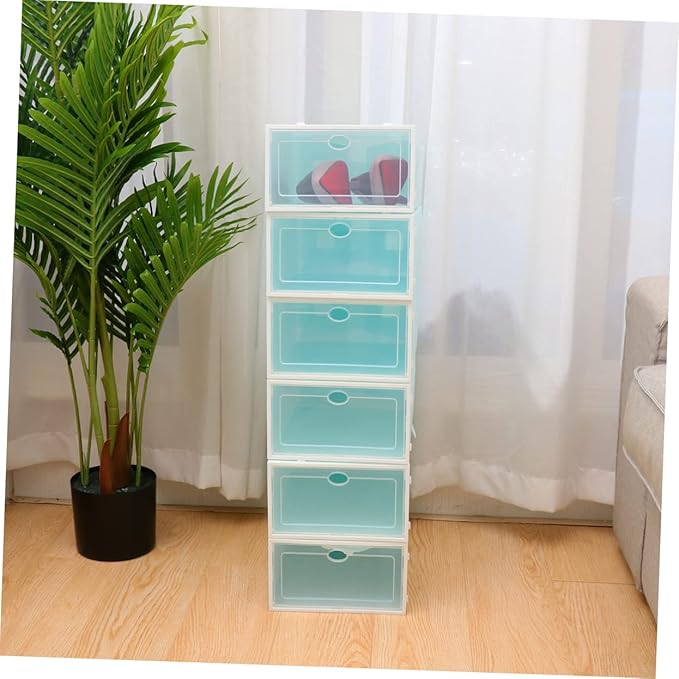 Alipis 6pcs Thicken Stackable Shoe Storage Box White Frame for Men Plastic Container for Organizing Sneakers and Footwear for Closets and Entryways