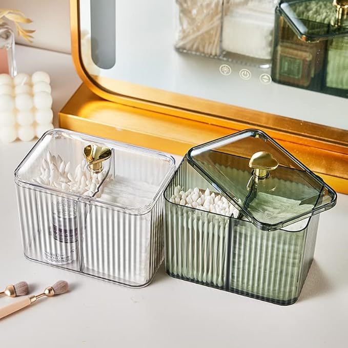 Qtip Fashion Clear Dispenser, Apothecary Box Acrylic Organizer for Q-tips, Cotton Swabs, Cotton Rounds - Green