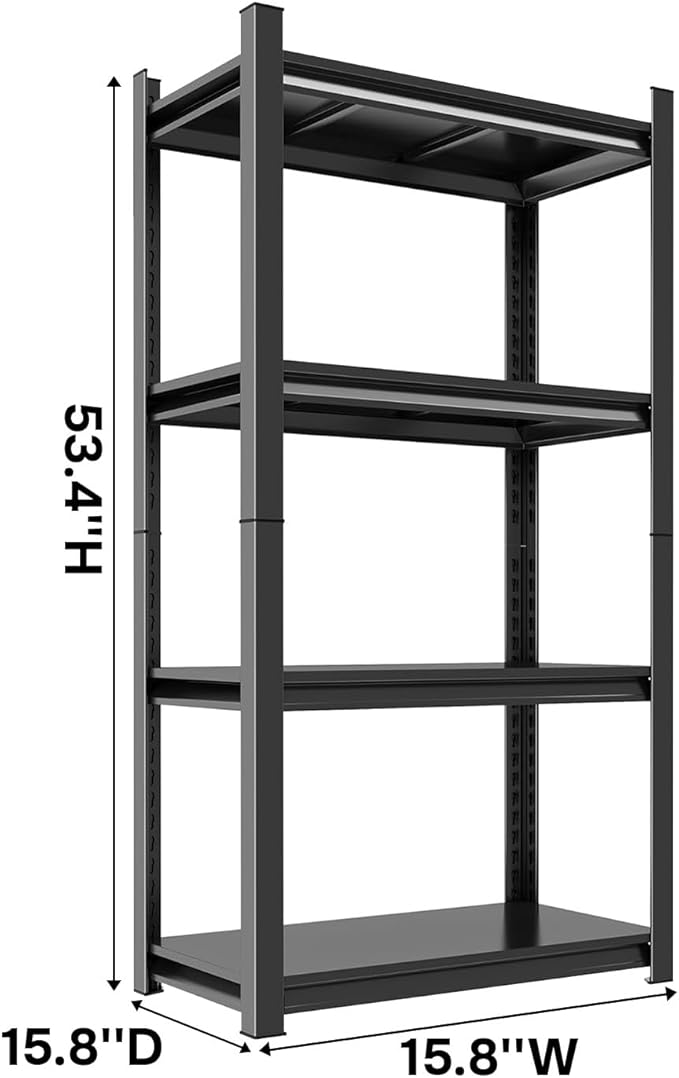 15.8 'D 4 Tier Metal Shelving Unit, Heavy Duty Kitchen Storage Shelves, Adjustable Bakers Rack & Pantry Shelf Organizer for Microwave Stand, Storage for Kitchen - 15.8"W x 15.8"D x 53.4"H