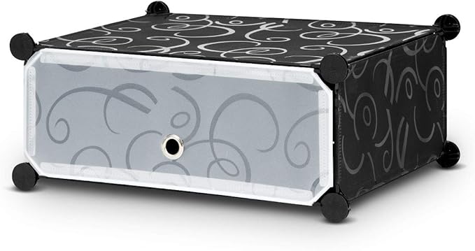 HAPPYGRILL Shoe Rack Organizer, 12-Cube Modular Plastic Shoes Storage Cabinet with 6-Tier Shoe Shelves & Transparent Doors, DIY Design, Freestanding Shoe Cabinet for 24 Pairs Shoes (Black)