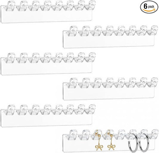 6 Pcs Necklace Holder, Hanging Jewelry Organizer, Wall Mount Jewelry Organizer with 8 Hooks, No-Drill Adhesive Hanging Racks Jewelrys Display for Rings, Earrings
