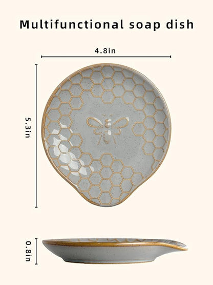 Ceramic Soap Dish, Set of 2 Bar Soap Holder, Shower Soap Dish Soap Saver Tray for Bathroom Kitchen Sink, Stylish and Easy to Clean (Vintage Grey)