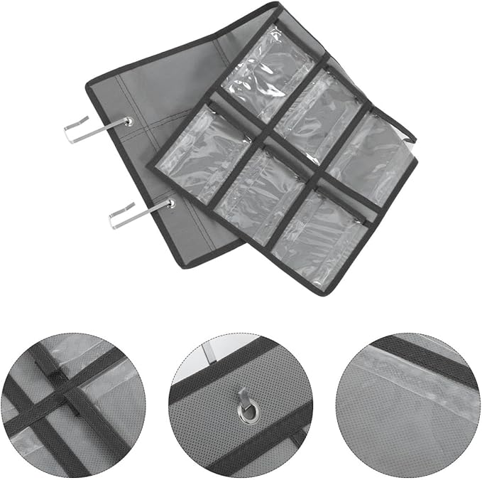 Tofficu 12-Pocket Wall Hanging Jewelry Organizer and Cell Phone Holder with Clear PVC Pockets and Metal Hooks Space-Saving Storage for Classroom Office and Home 26 X 12 Inches