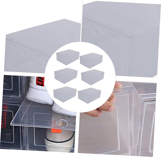 6pcs Transparent Clamshell-type Plastic Shoe Storage Box Organizer with Capacity for Easy Access Reinforced Design for Sneakers and Boots