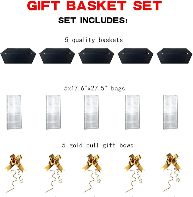 funsky Baskets For Gifts Empty, 5 Pk Black Empty Gift Baskets To Fill, Sturdy Cardboard Tray With Handles, Large Gift Baskets Empty Bulk For Beautiful Gifts, Christmas, Easter, Halloween