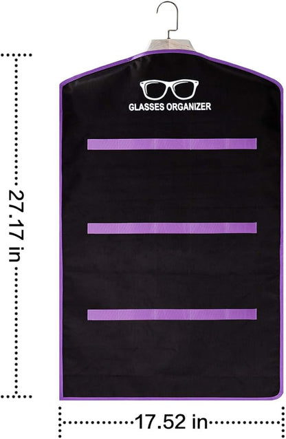 TRIUMPH VISION Black Purple Hanging Sunglasses Organizer Storage - Wall Mounted Glasses Holder Closet 15 Slots Eyeglass Display