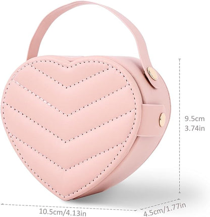 CASEGRACE Small Travel Jewelry Case, Elegant Heart Shaped Design with Detachable Handle,Portable Jewelry Organizer Box for Necklace Rings Earrings,Jewelry Storage for Women Girls (Pink)