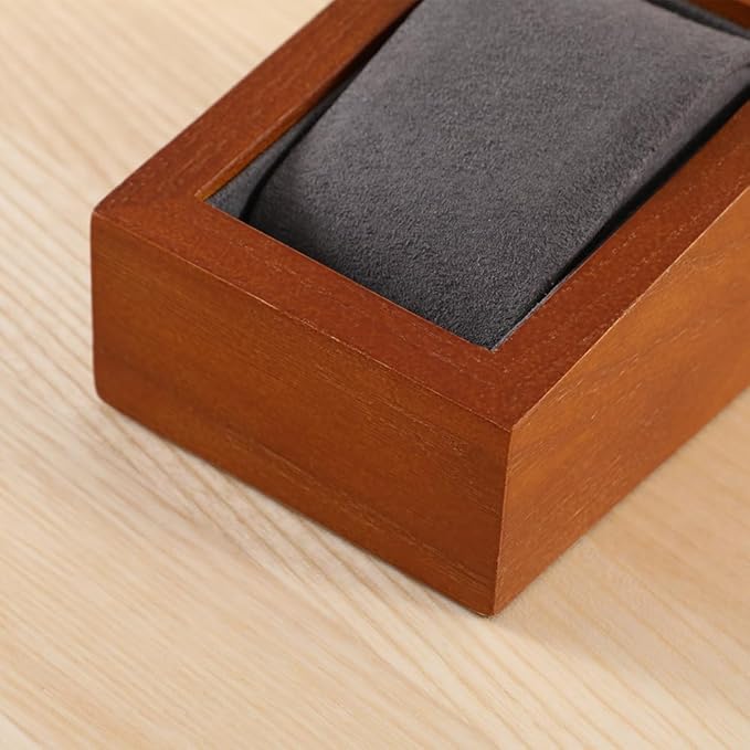 Wooden Watch Display Stand With Pillow, Wristwatch Organizers, Men Women Watch Storage Holder (Willow Wood, Gray Velvet)