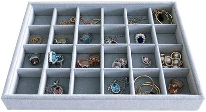 Multi Function Practical Drawer Organizer Jewelry Show Tray Home Store Premium Grade Gray Velvet Stackable Organizer Closet Storage Removable 24-Grid Jewelery Collection Drawer Divider Inserts