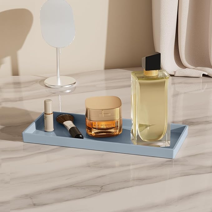 Vanity and Bathroom Tray, 11.8" ABS Countertop Organizer,Waterproof Vanity Tray for Toilet Tank,Perfume,Soap,Keys,Bathroom Accessories,Kitchen and Bath Trays,Non Slip Small Trays,Gray