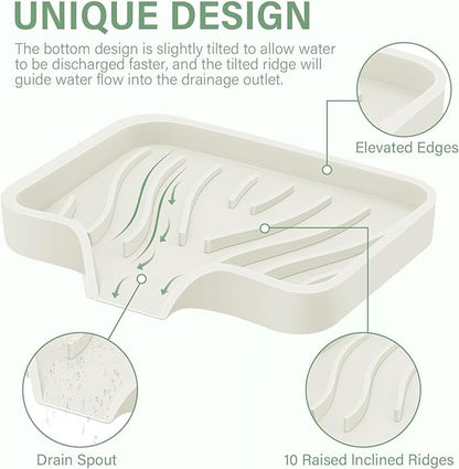Silicone Soap Dish with Drain, SAISN Kitchen Soap Tray for Shower 2 Pack Self Draining Soap Dish Soft Bathroom Soap Holder for Kitchen Sink Flexible Portable Soap Saver, Beige