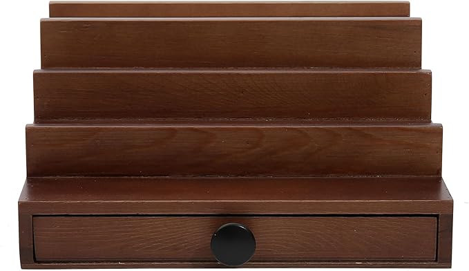 Walnut Cologne Organizer for Men - 4 Tier Wooden Cologne Perfume Display Stand with Drawer and Hidden Compartment, Mens Cologne Holder Shelf for Organizing and Storing
