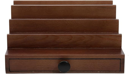 Walnut Cologne Organizer for Men - 4 Tier Wooden Cologne Perfume Display Stand with Drawer and Hidden Compartment, Mens Cologne Holder Shelf for Organizing and Storing