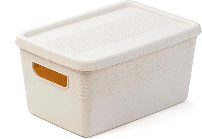 BINO | Plastic Storage Bins with Lids, 5 Liter - 3 Pack, Natural | THE BRAIDED COLLECTION | Plastic Bins for Organization Woven Storage Baskets for Organizing Pantry Shelf Organizer Basket Bin