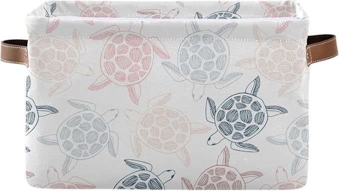 Large Storage Basket Bin Sea Turtles Pattern Storage Cube Box Foldable Canvas Fabric Collapsible Organizer with Handles for Home Office Closet