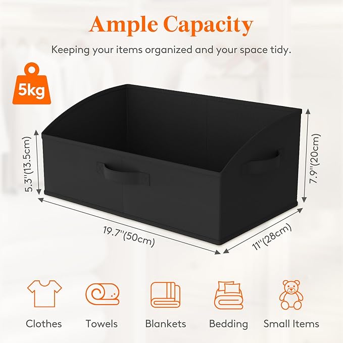 Lifewit Trapezoid Closet Storage Bins for Shelf, 6 Packs Non-woven Closet Organizer Baskets with Handles, Foldable Clothes Containers Boxes for Clothing, Book, Purse, 23L, Extra Large, Black