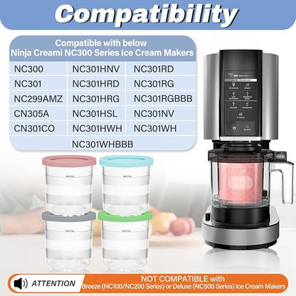 NANOBABY Pint Containers and Lids Replacement Compatible with Ninja CREAMi 7-in-1 Ice Cream Maker, 16oz Pint Cup Replacement for Ninja Creami NC300 Series,NC301 NC299AMZ CN305A CN301CO,4-Pack,BPA Free