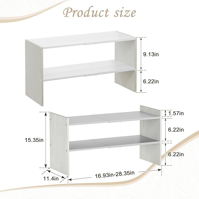 X-cosrack 2 Pack 2-Tier Shoe Rack Organizer for Closet, Expandable and Adjustable White Shoe Rack, Stackable Iron Wood Combination Shoe Storage Shelves for Closets, Entryway, Small Space, Garage