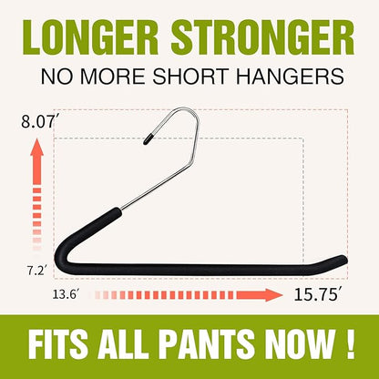Spring Fever Open Ended Non Slip Sponge Padded Pants Hangers - Chrome Plating Foam Heavy Duty Space Saving Black Long 20