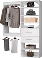 ROOMTEC Modular Closet System, 58" Wall Mounted Closet Organizer with Hanging Rods and Drawers, Wooden Tower for Walk-In Closets, Wardrobe Storage Kit, White