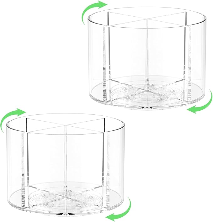 2PCS Rotating Drink Packet Organizer, BPA-Free Clear PET Leakproof Lazy Susan with 4 Compartments, 360° Silent Spinning Storage for Tea/Coffee/Sugar Packets - Pantry/Fridge/Countertop/Office