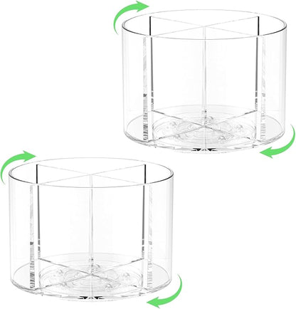2PCS Rotating Drink Packet Organizer, BPA-Free Clear PET Leakproof Lazy Susan with 4 Compartments, 360° Silent Spinning Storage for Tea/Coffee/Sugar Packets - Pantry/Fridge/Countertop/Office