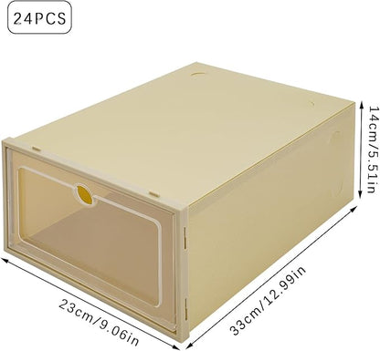 24 Pack Shoe Storage Boxes, Clear Stackable Shoe Organizer for Closet with Flip Lid, Foldable Plastic Shoe Boxes Sneaker Containers for Entryway, Closet, Under Bed (Avocado Green)